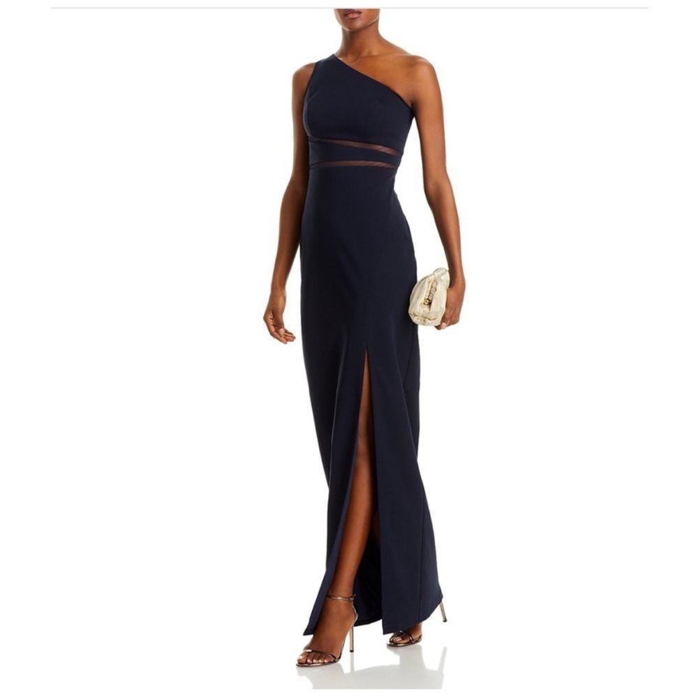 Liv Foster Navy One Shoulder Gown Size 12 Nwt Slit Formal Dress